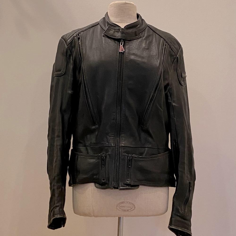 Hein Gericke Mens Black Leather Motorcycle Jacket / Size 44  (Medium)/Distressed